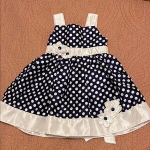 Sweet Heart Rose Toddler Navy Blue Polka Dot Easter Dress w/ Satin Trim & Flower